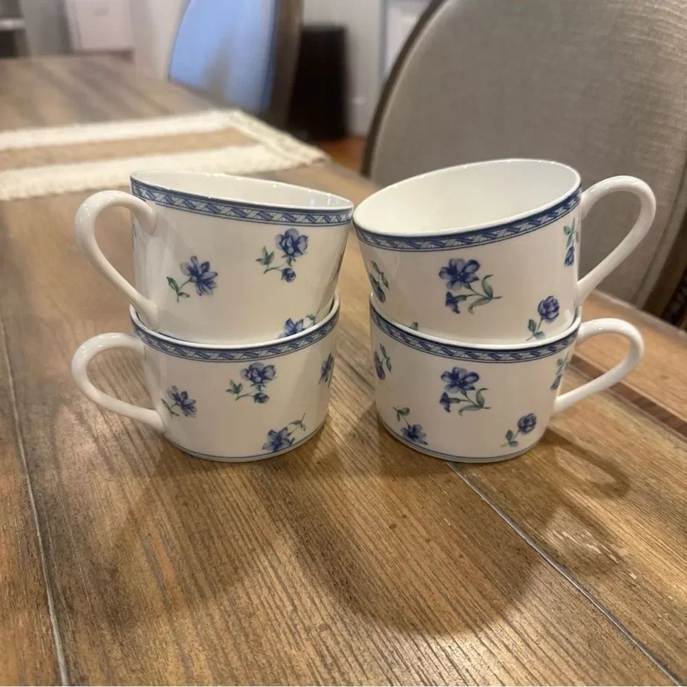 4 Teacups Short Coffee Cups Mugs MIKASA ULTIMA Fine China *Blue Medley* HK 243